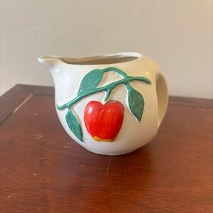 Vintage Pippin USA Pottery Cream Pitcher with Red Apple Design 1945-1965 Antique